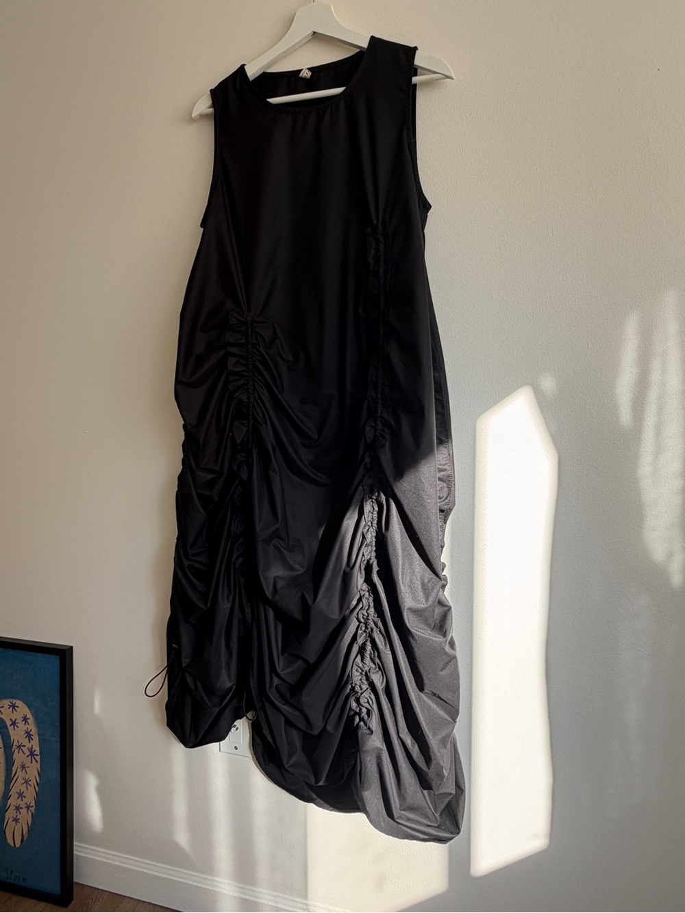 Black Parachute Ruched Dress